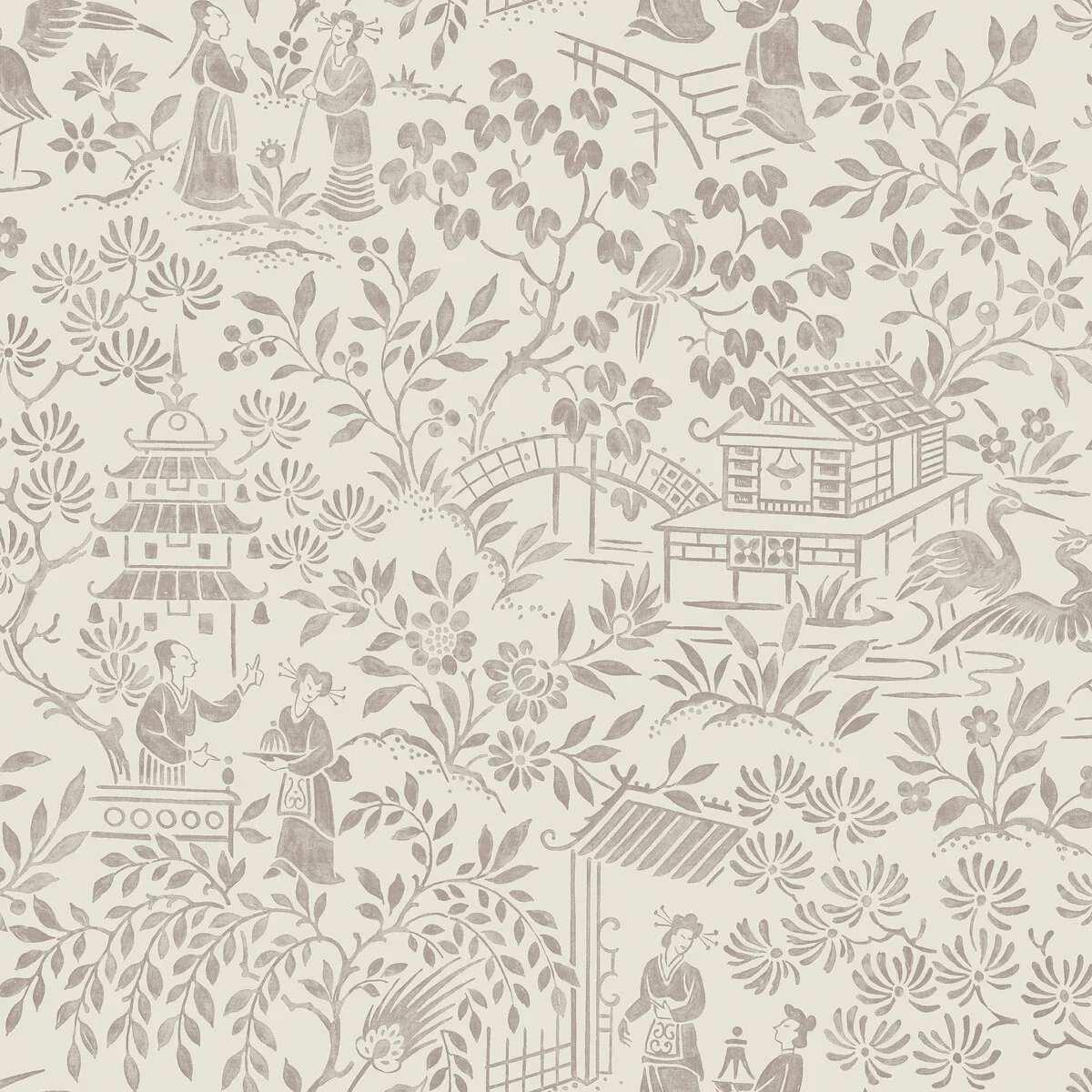 Tapeta flizelinowa papierowa z motywem orientalnym ORIENTAL GARDEN beżowy z brązowym