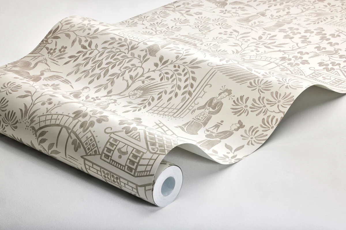 Tapeta flizelinowa papierowa z motywem orientalnym ORIENTAL GARDEN beżowy z brązowym - Image 3