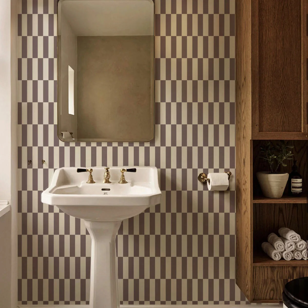 Tapeta flizelinowa z geometrycznym wzorem TETRIS STRIPE burgundowy