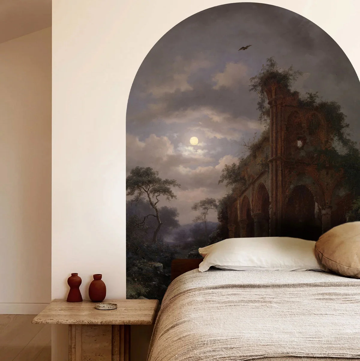 Mural w kształcie łuku z krajobrazem MOONLIT RUINS brązowy z niebieskim