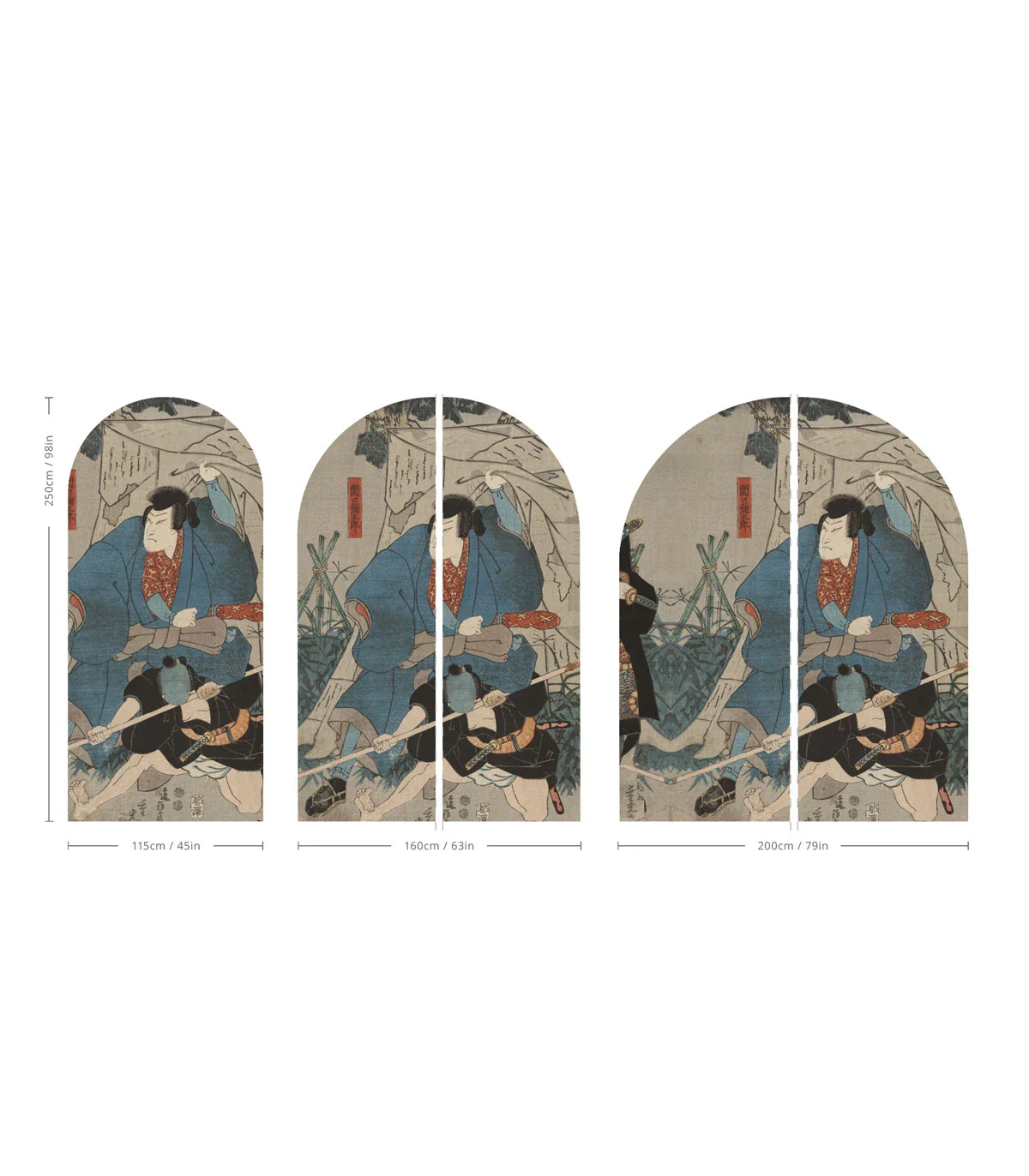 Mural flizelinowy w kształcie łuku SAMURAI SAGA beżowy z niebieskim - Image 2