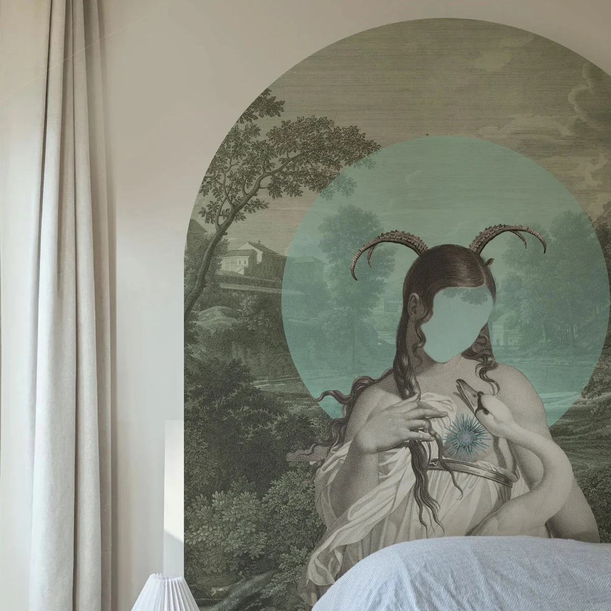 Mural w kształcie łuku z artystycznym portretem ZODIAC MUSE zielony