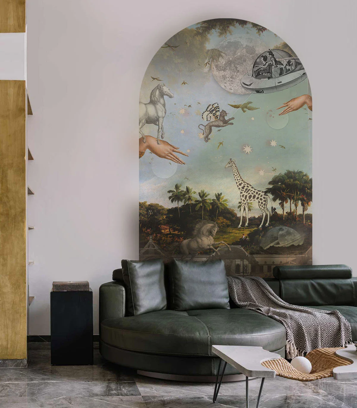 Mural flizelinowy w kształcie łuku STARDUST SAFARI ciemnozielony z niebieskim - Image 2