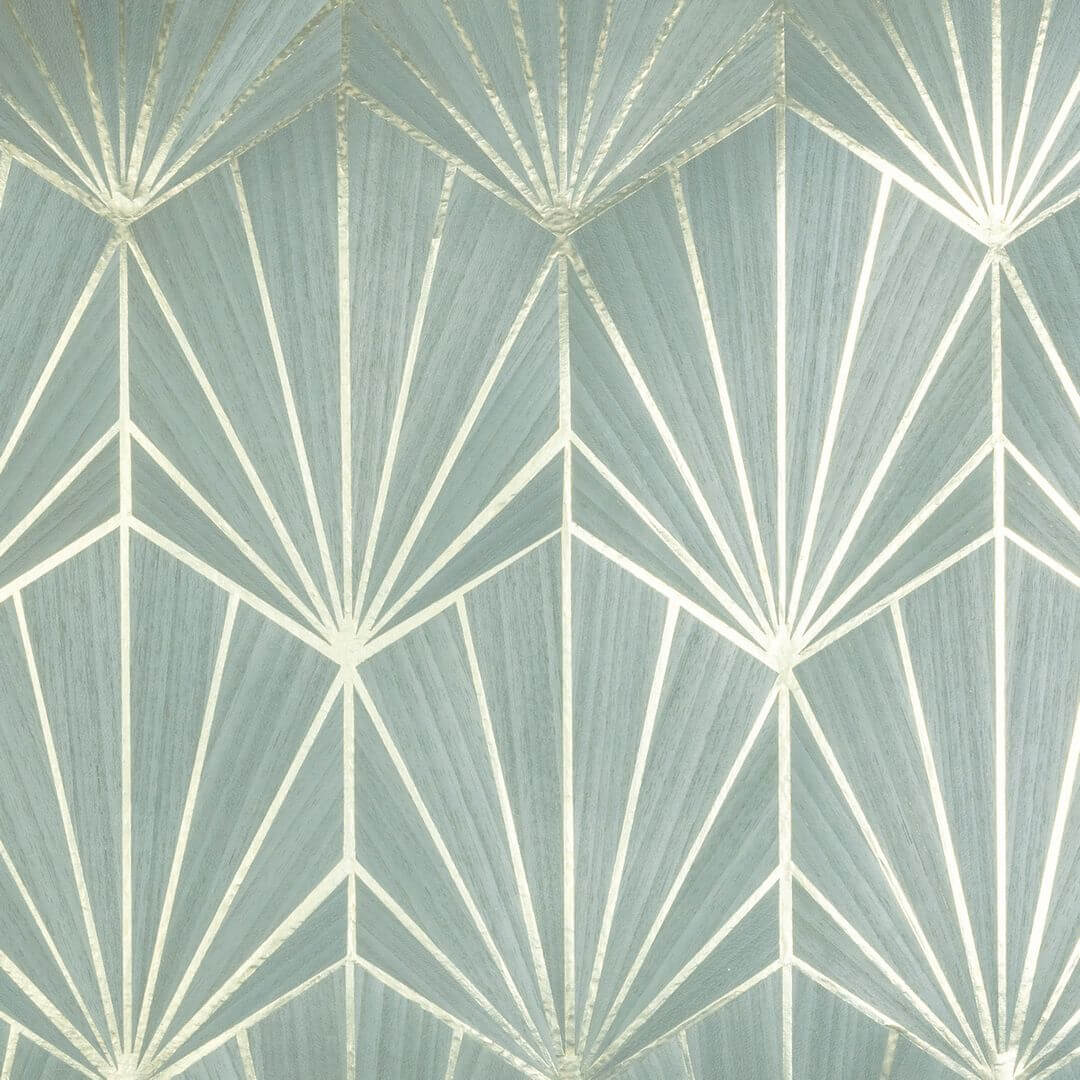 Tapeta fornirowana ze wzorem geometrycznym art deco MYTHIQUE - PIERRE BLEUE PLATINE platynowy niebieski