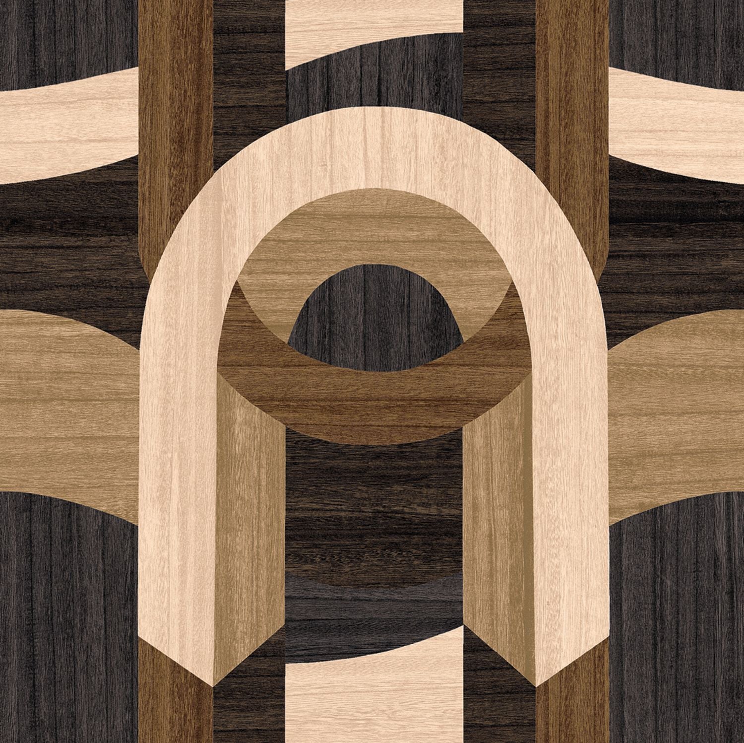 Tapeta fornirowana ze wzorem geometrycznym art deco TRAVERSÉE - CARBONE CHÊNE karbonowany dąb