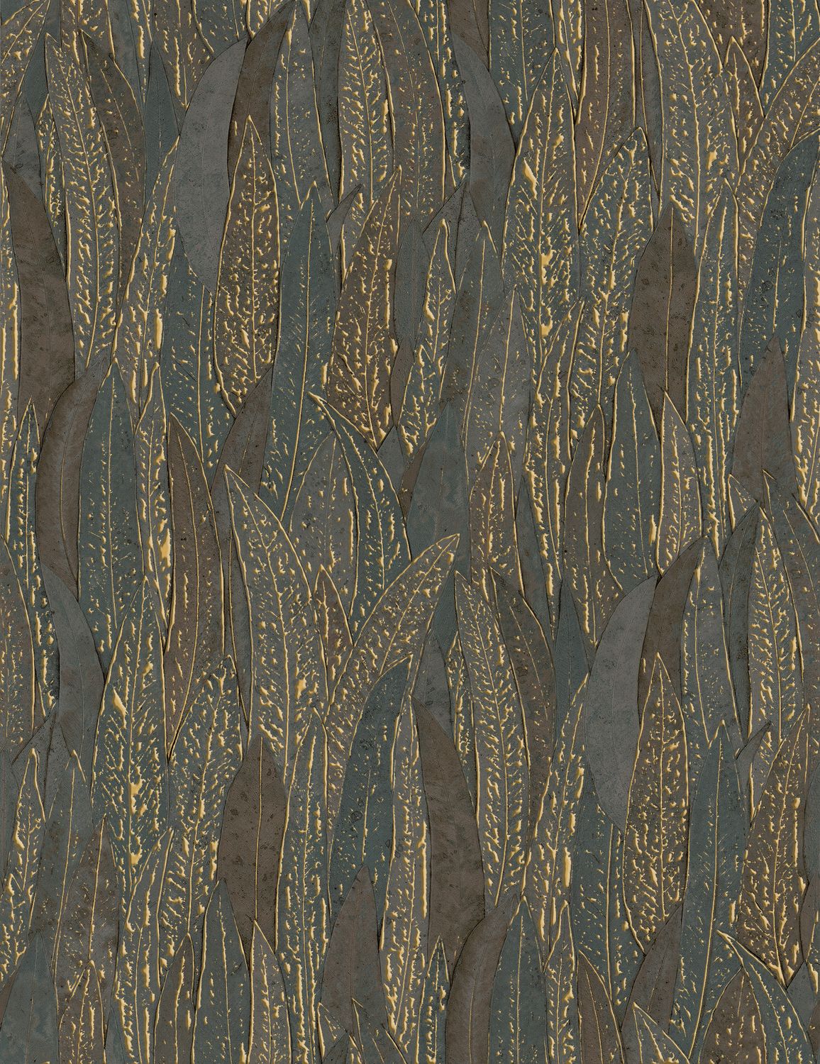 Tapeta metaliczna z motywem roślinnym liści eukaliptusa CINEREA - ANTHRACITE/DORÉ antracytowy ze złotym - Image 3