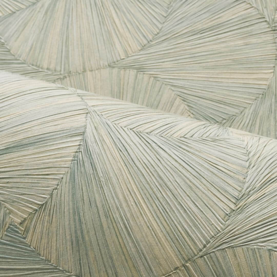 Tapeta strukturalna geometryczna z motywem roślinnym liści LOMBOK - OPALINE jasny zielony