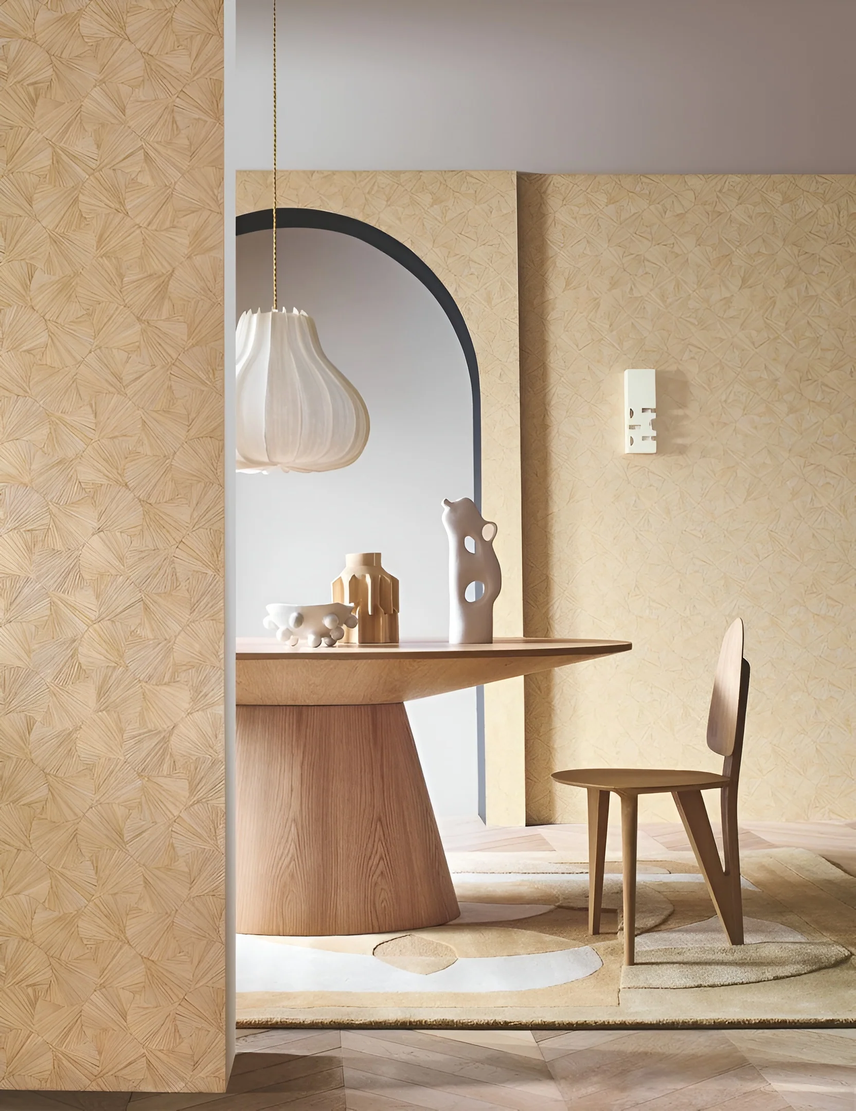 Tapeta strukturalna geometryczna z motywem roślinnym liści LOMBOK - OPALINE jasny zielony - Image 4