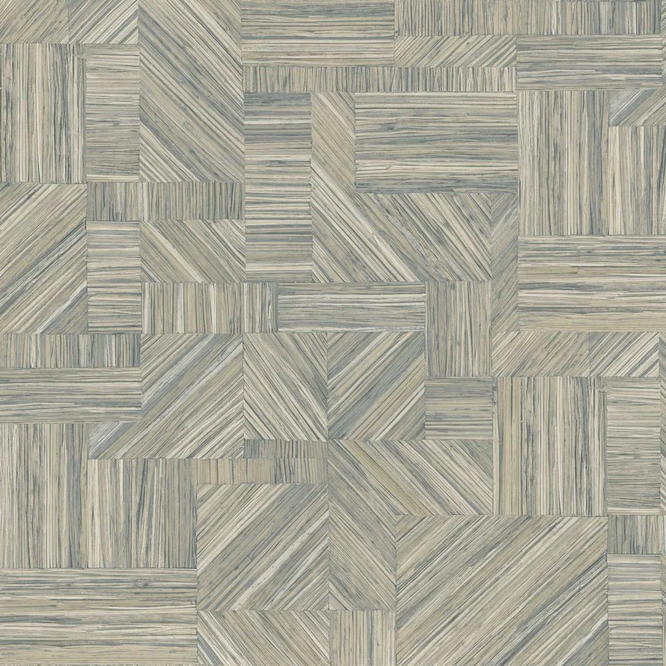 Tapeta strukturalna geometryczna imitująca słomiany patchwork IMBRICATION - GIVRE lodowy błękit