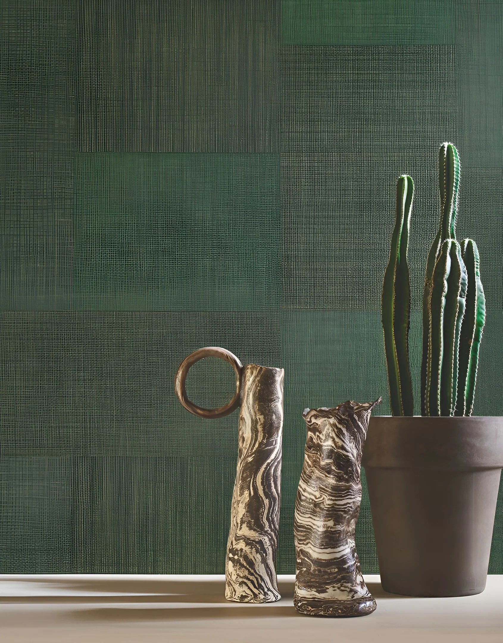 Tapeta strukturalna geometryczna patchwork imitująca tkaninę MESTIZO - VERT FORÊT leśny zielony - Image 2