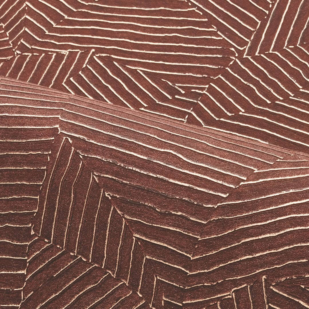 Tapeta metaliczna z geometrycznym wzorem liści LORE - TERRACOTTA/DORÉ terakota