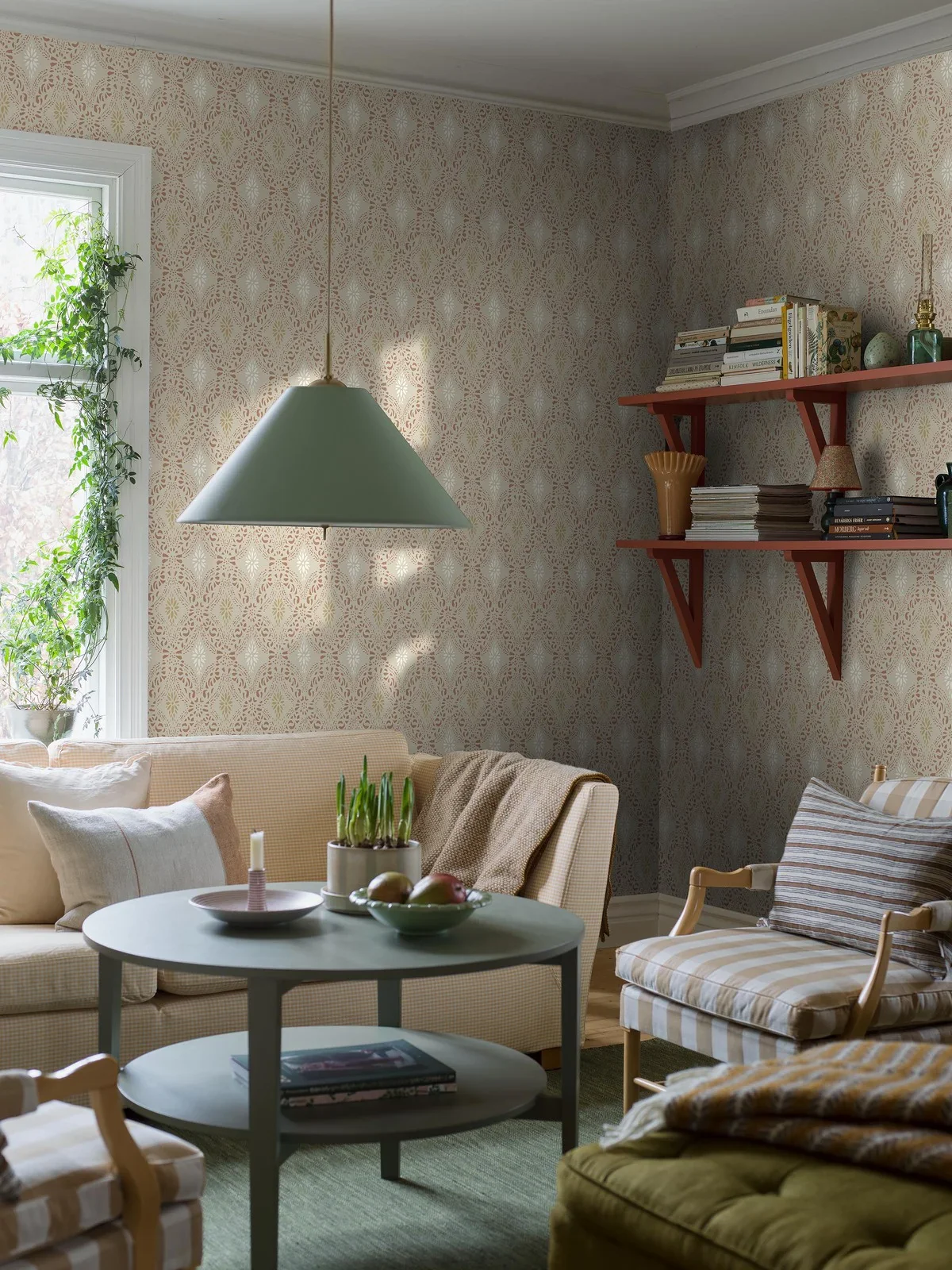 Tapeta flizelinowa papierowa z geometrycznym wzorem KVARNHOLMEN beżowy z terakotą - Image 4