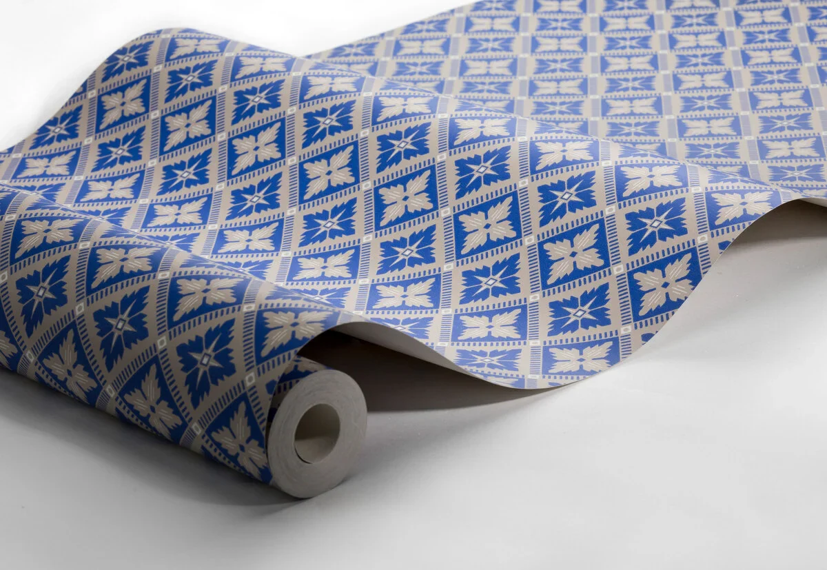 Tapeta flizelinowa papierowa z geometrycznym wzorem LOKA niebieski z beżem - Image 5