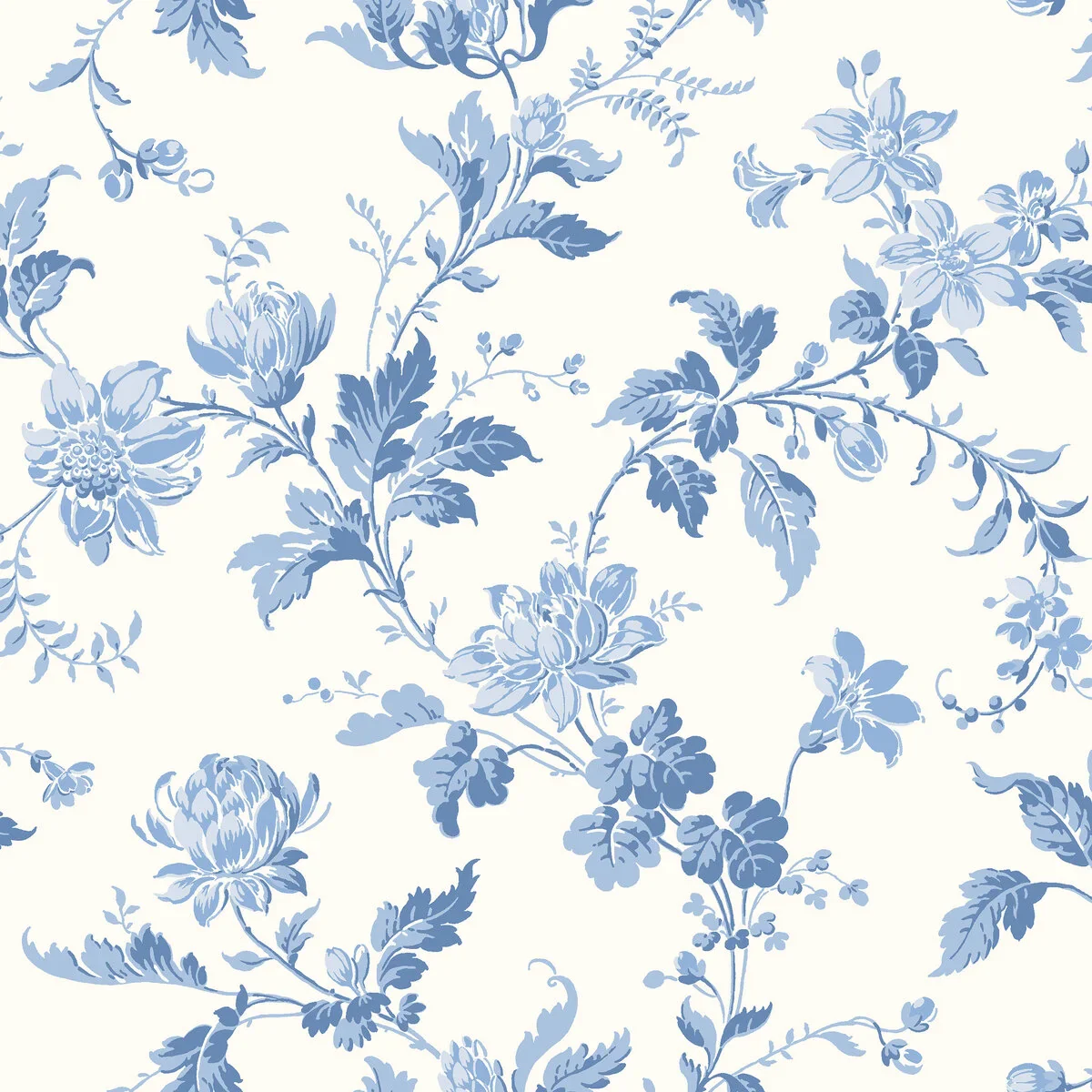 Tapeta flizelinowa papierowa z roślinnym wzorem BLOMSLINGA biały z niebieskim