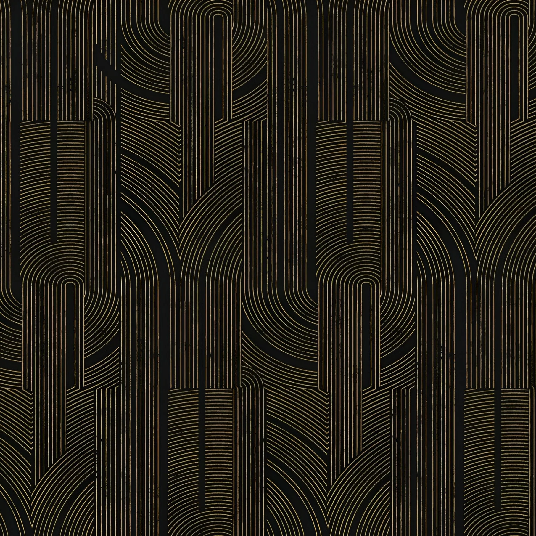 Tapeta metaliczna z geometrycznym wzorem w linie PORTE DORÉE - NOIR/DORÉ czarny ze złotym