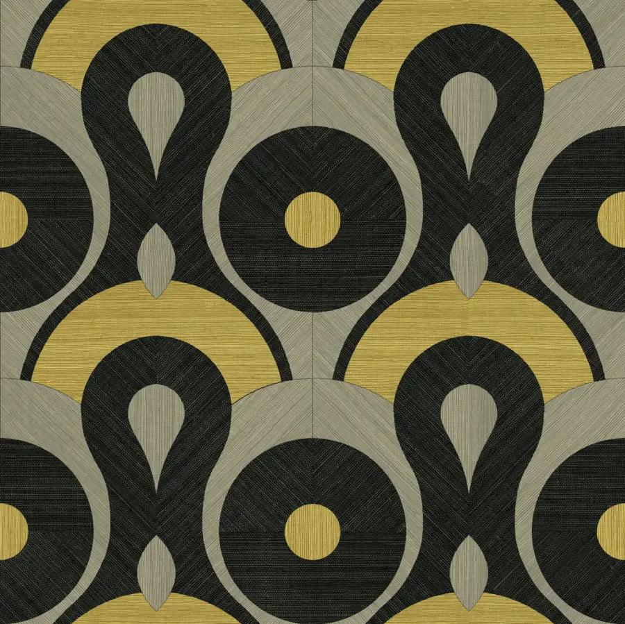Tapeta naturalna strukturalna z geometrycznym wzorem QUEEN COBRA czarny z żółtym