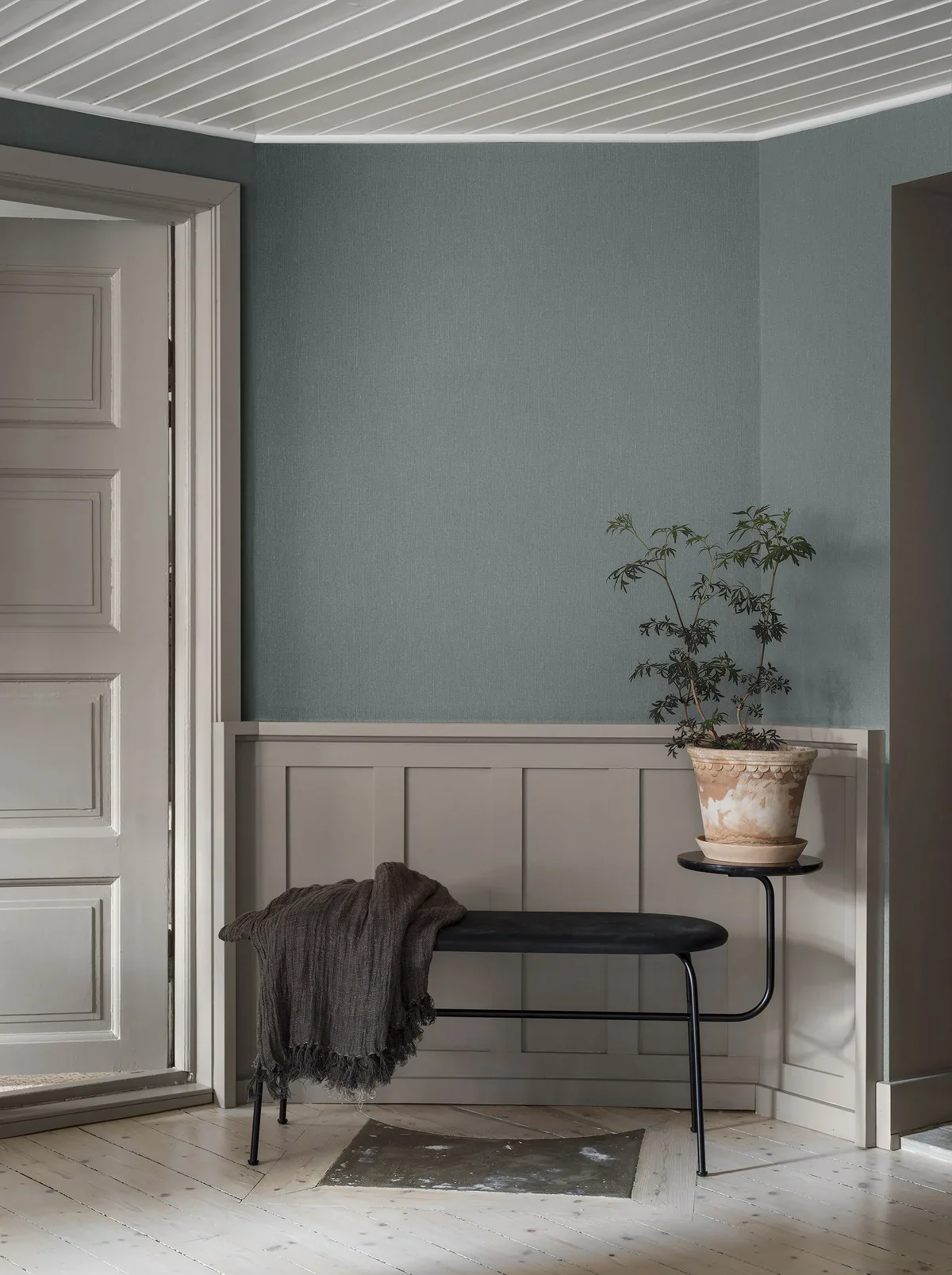 Tapeta strukturalna imitująca len LINEN - DUSTY DENIM zgaszony niebieski - Image 2