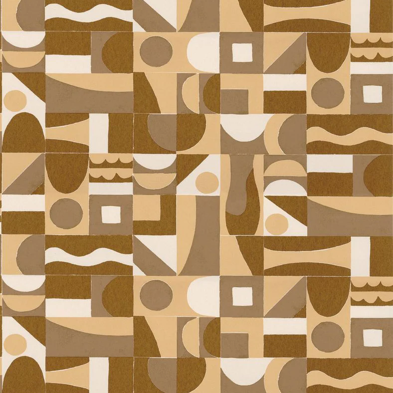 Tapeta strukturalna z geometrycznym wzorem GOURNA - OCRE/DORE brązowy ze złotym