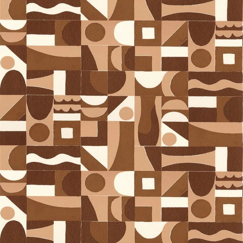 Tapeta strukturalna z geometrycznym wzorem GOURNA - TERRACOTTA/CUIVRE terakota z brązem