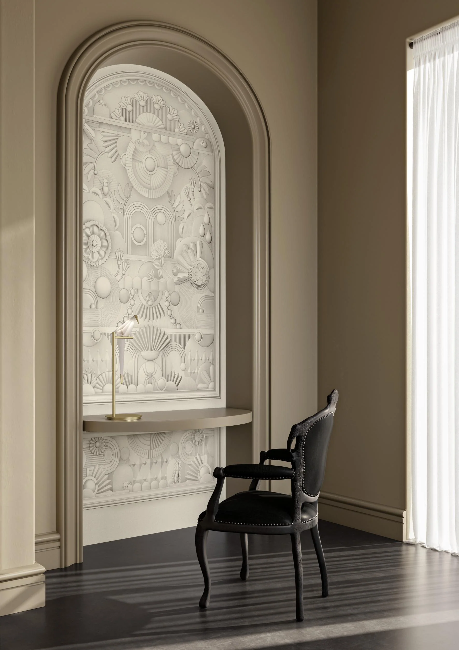 Mural tekstylny w stylu art deco w kształcie łuku GREENHOUSE GATHERING ARCH jasny beż - Image 5