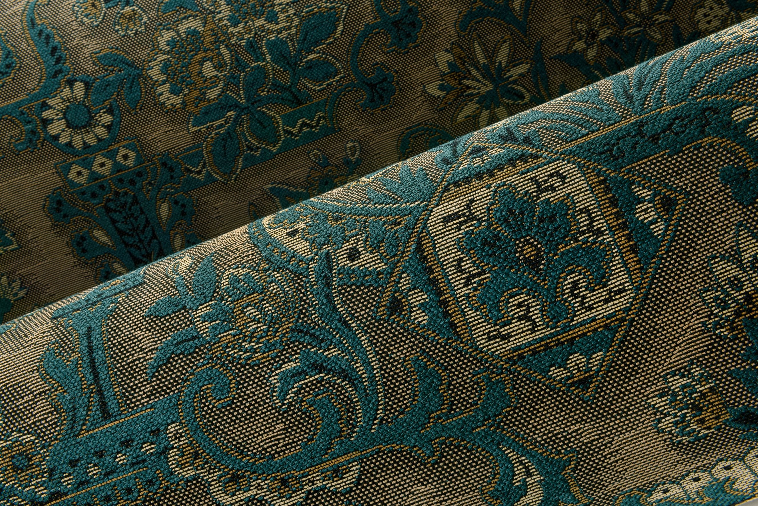 Tapeta tekstylna z motywem roślinnym BROCADE niebieski z brązowym - Image 4