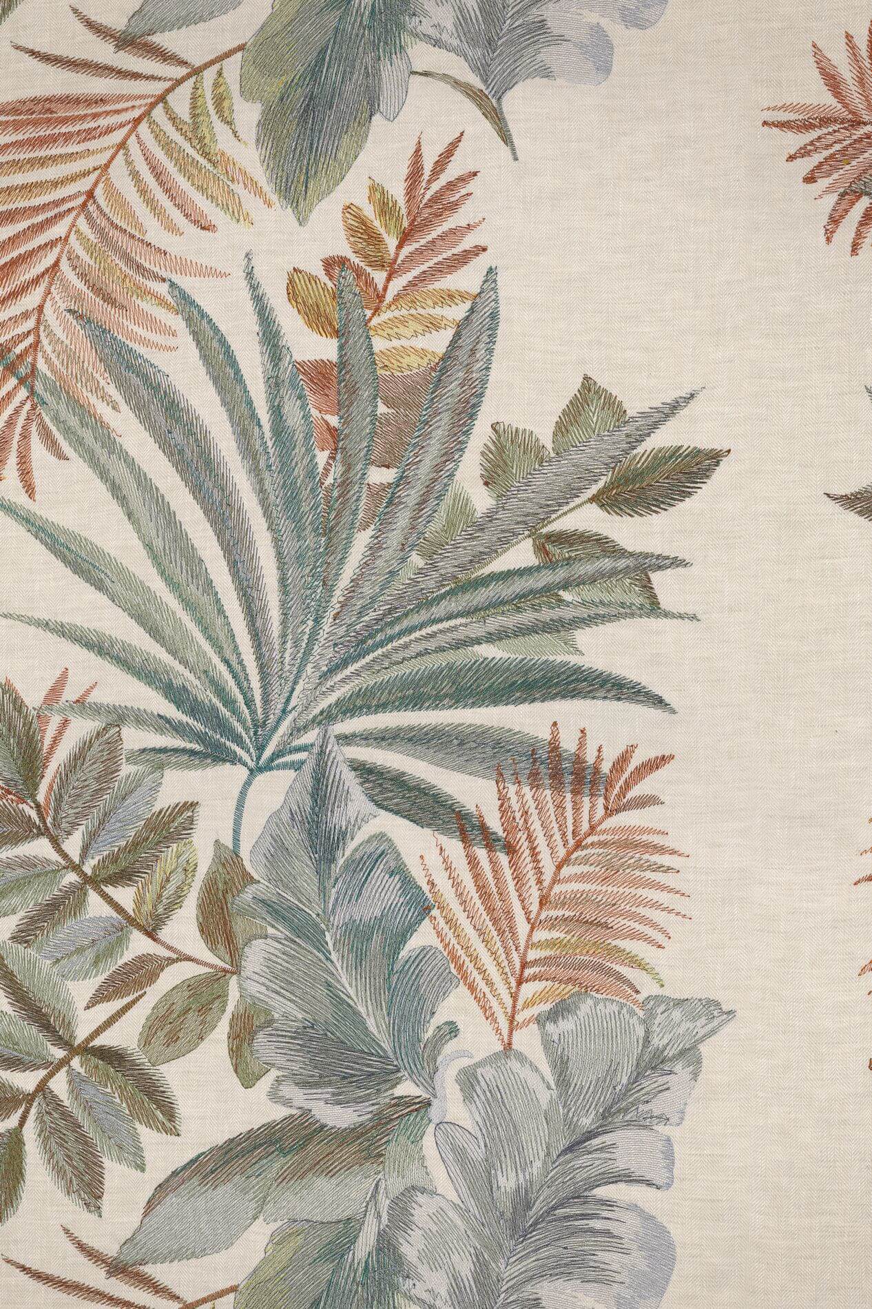 Tapeta tekstylna z motywem roślinnym liści JARDIN EPHEMERE - TERRE DE SIENNE zgaszony róż z zielonym - Image 4