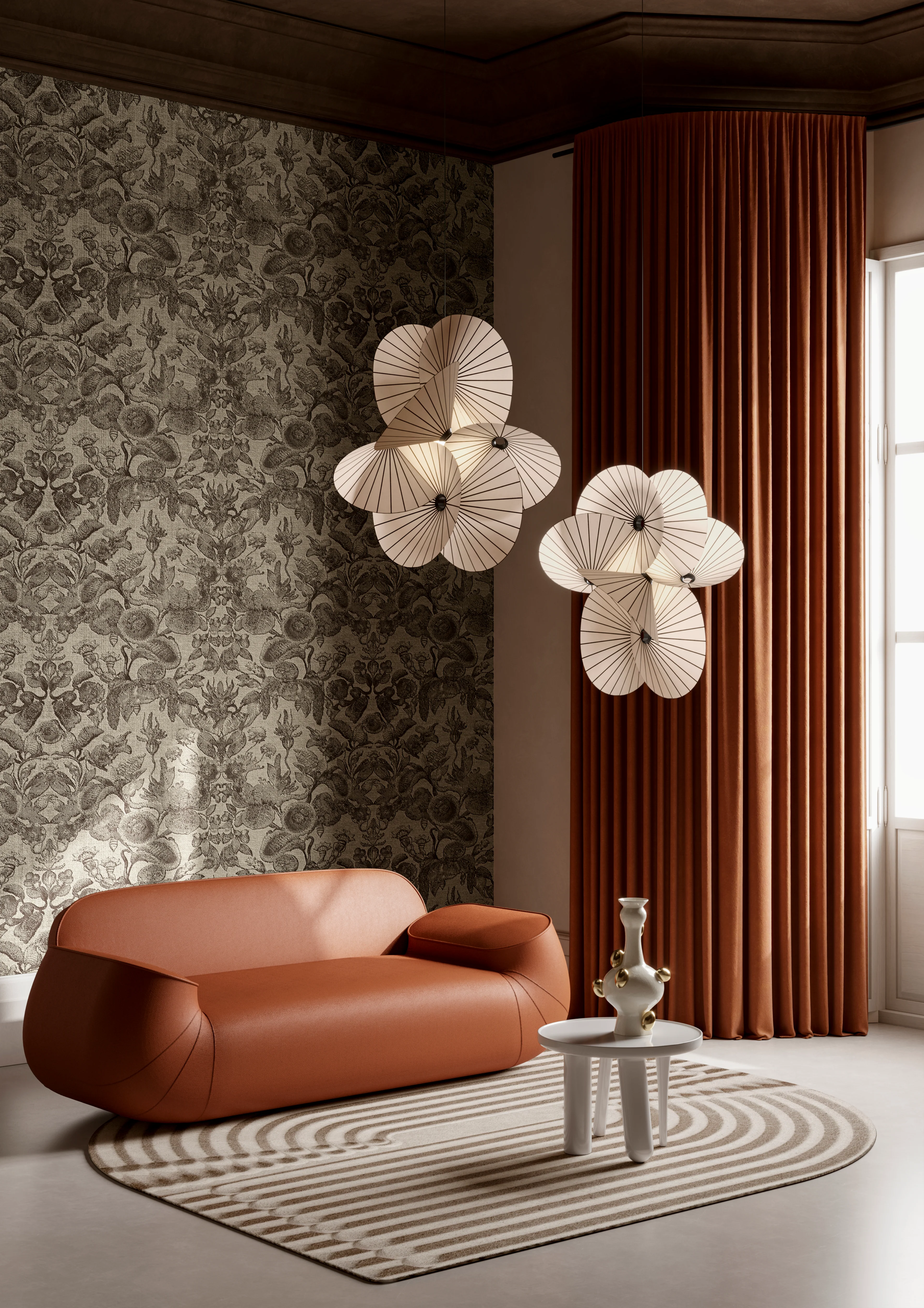 Tapeta tekstylna z roślinnym wzorem COCCINELLA BELLA JACQUARD ciemnobeżowy z czarnym - Image 2