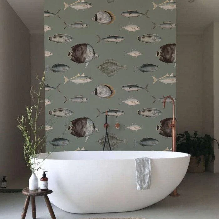 Tapeta flizelinowa z motywem morskim UNDER THE SEA retro zielony