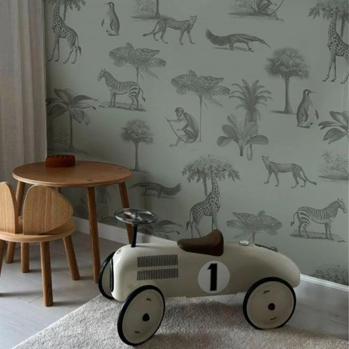 Tapeta flizelinowa z motywem zwierzęcym VINTAGE ANIMALS jasny miętowy