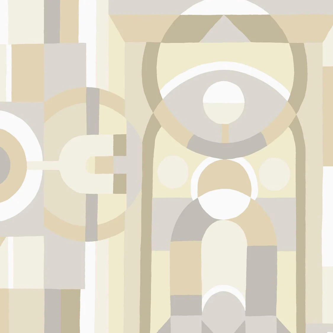 Tapeta z geometrycznym motywem witrażu VITRAIL - BLANC/SABLE biały z beżowym