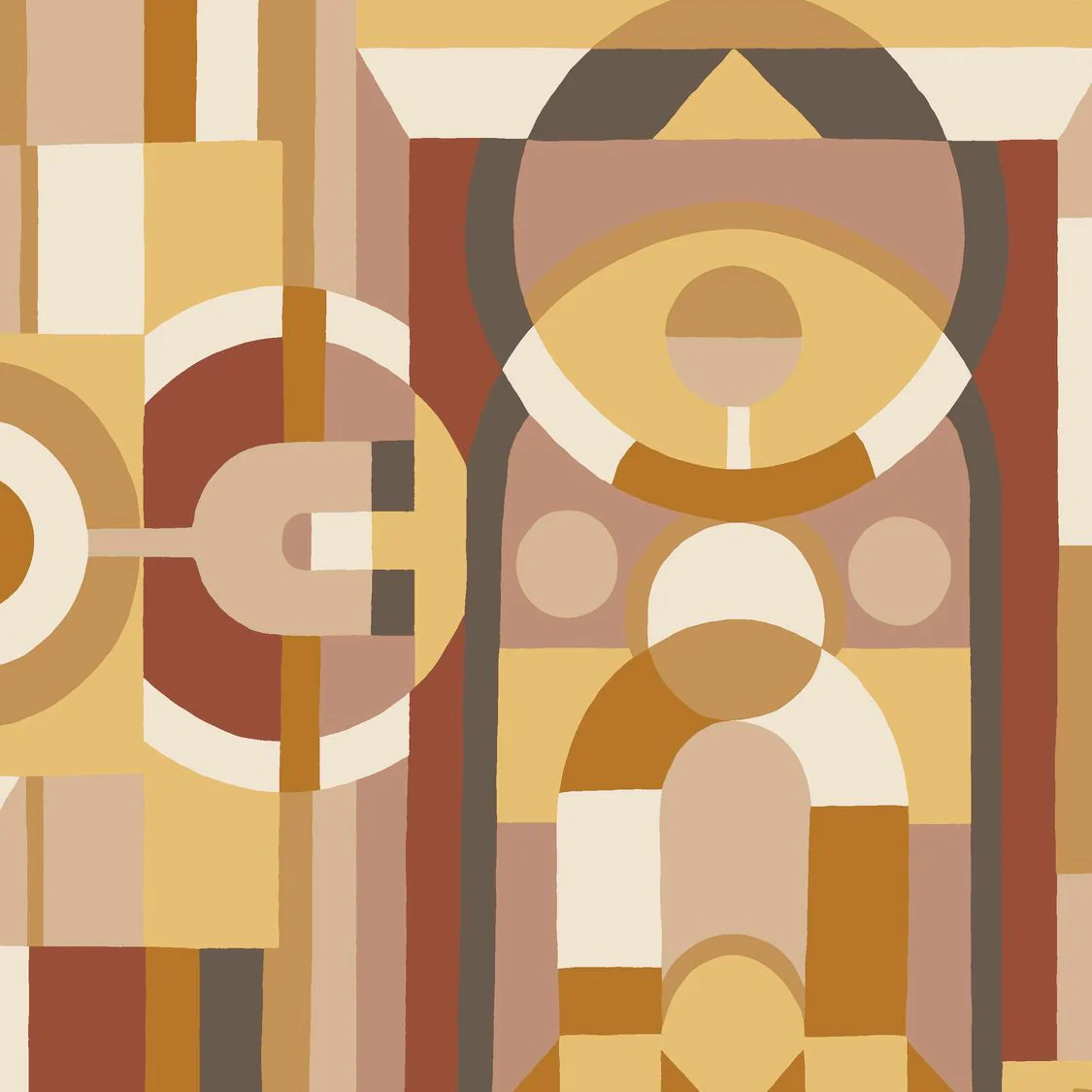 Tapeta z geometrycznym motywem witrażu VITRAIL - VANILLE/TERRACOTTA waniliowy z terakotą