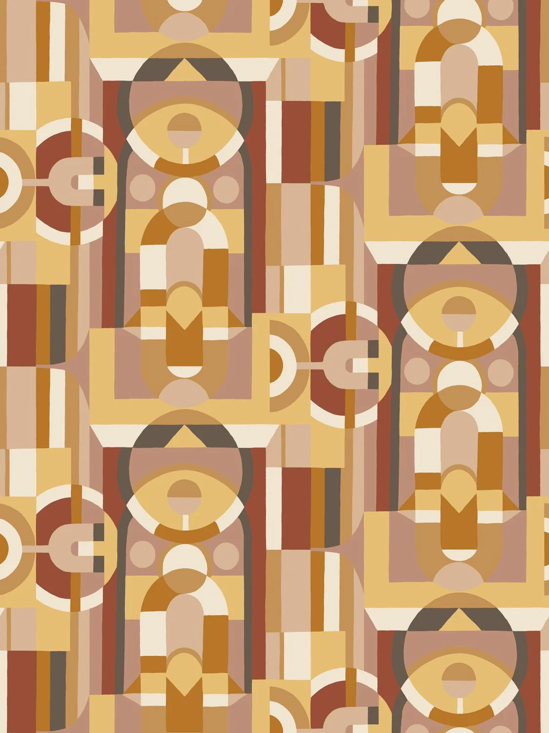 Tapeta z geometrycznym motywem witrażu VITRAIL - VANILLE/TERRACOTTA waniliowy z terakotą - Image 3