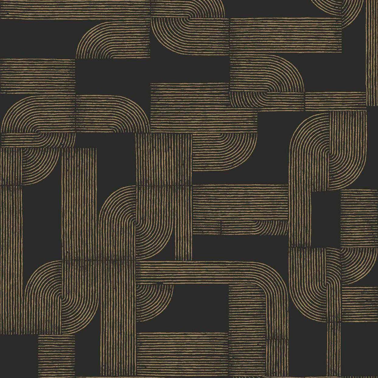 Tapeta z geometrycznym wzorem HECTOR - NOIR/DORE czarny ze złotym