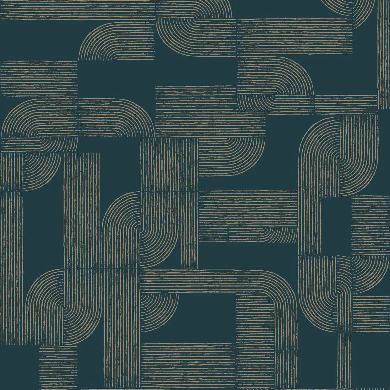 Tapeta z geometrycznym wzorem HECTOR - PETROLE/DORE granatowy ze złotym