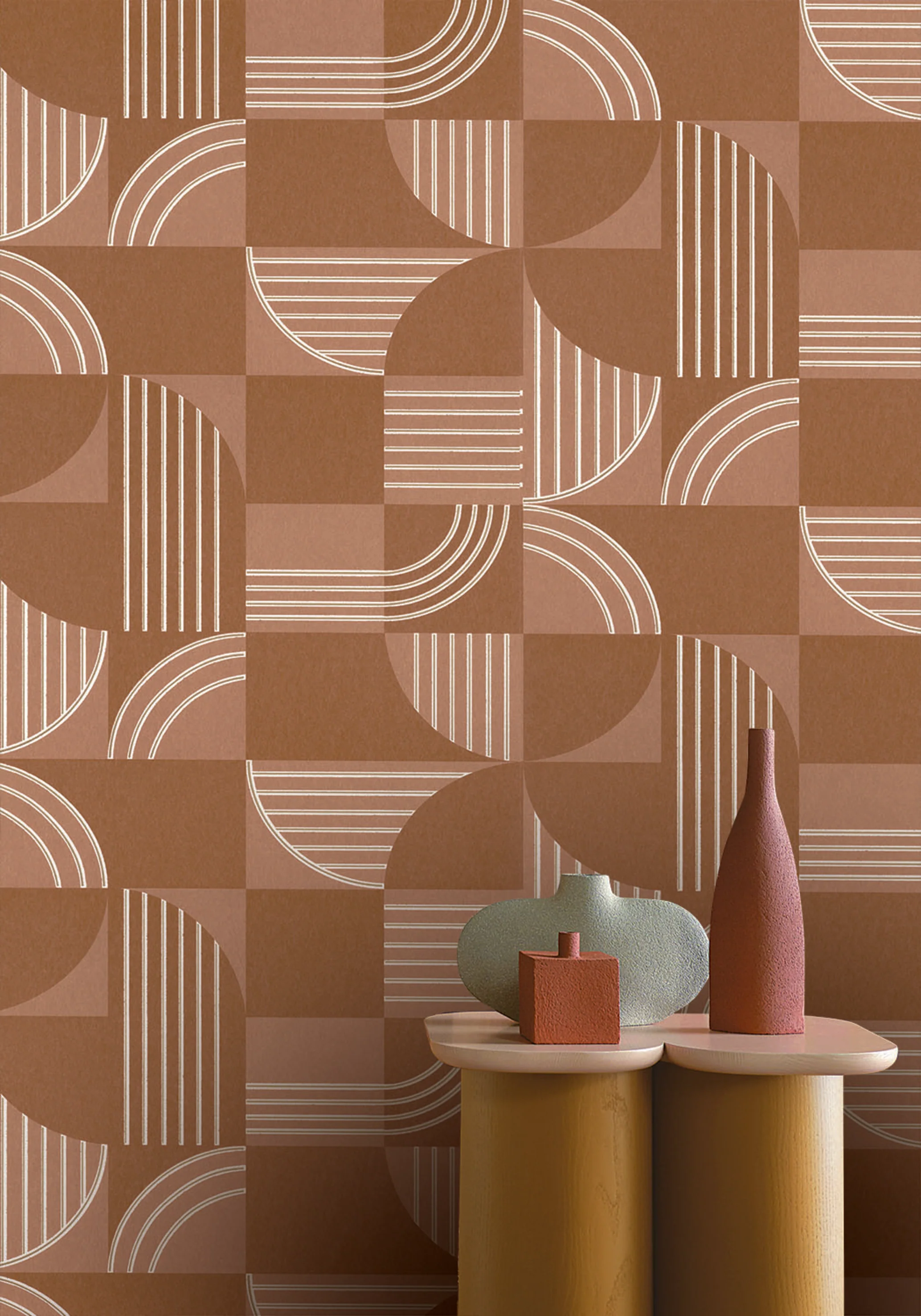 Tapeta flizelinowa z geometrycznym wzorem ANNÉES 30 - TERRACOTTA ciepły brąz - Image 2