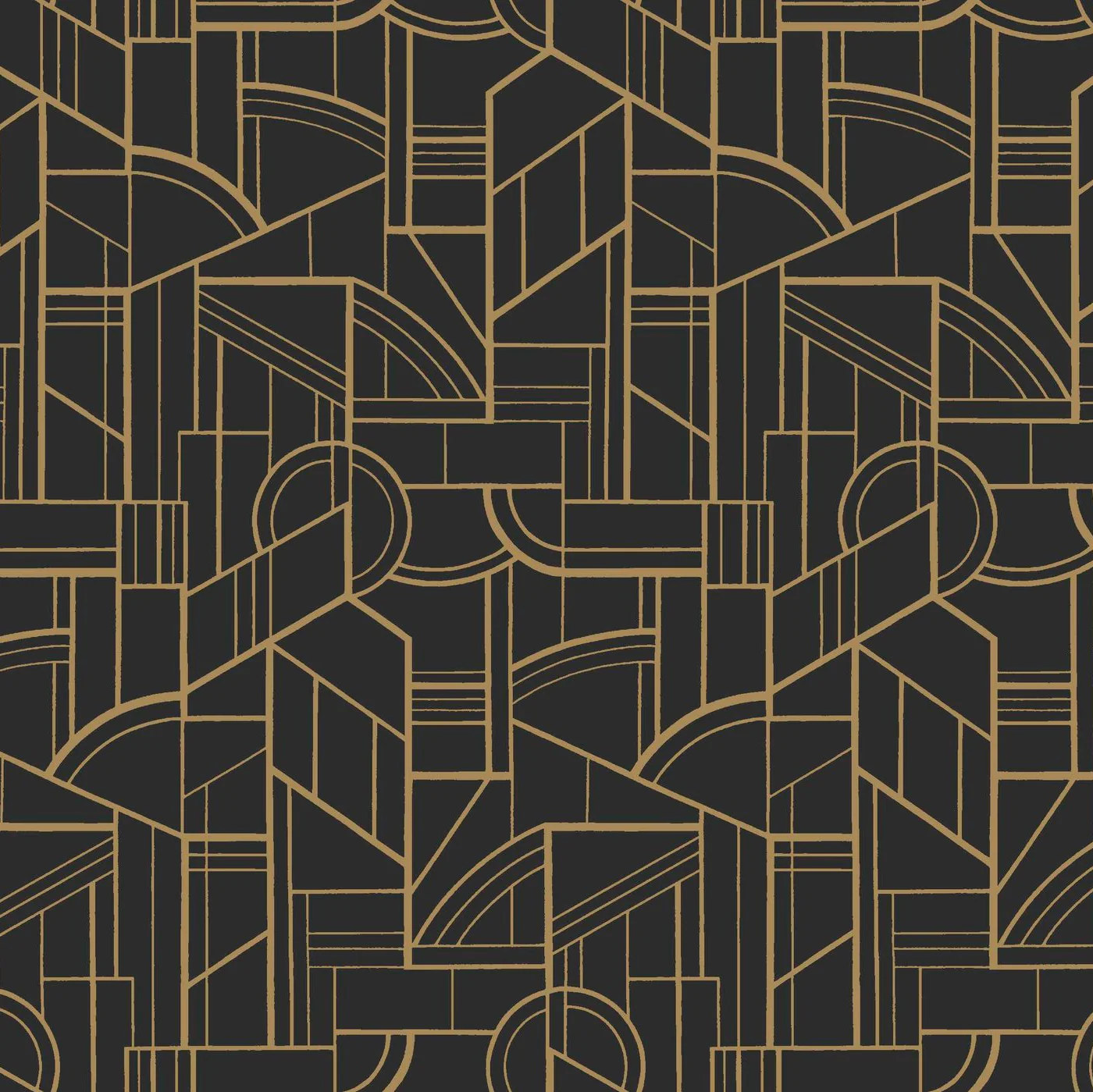 Tapeta metaliczna z geometrycznym wzorem CINÉTIQUE - ANTHRACITE/DORÉ antracytowy ze złotym