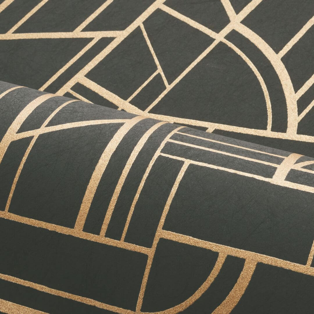 Tapeta metaliczna z geometrycznym wzorem CINÉTIQUE - ANTHRACITE/DORÉ antracytowy ze złotym - Image 3