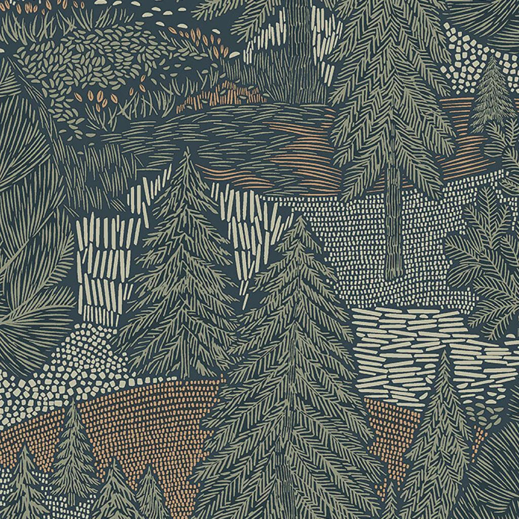 Tapeta z motywem roślinnym drzew NORTHERN FOREST zielony z brązowym