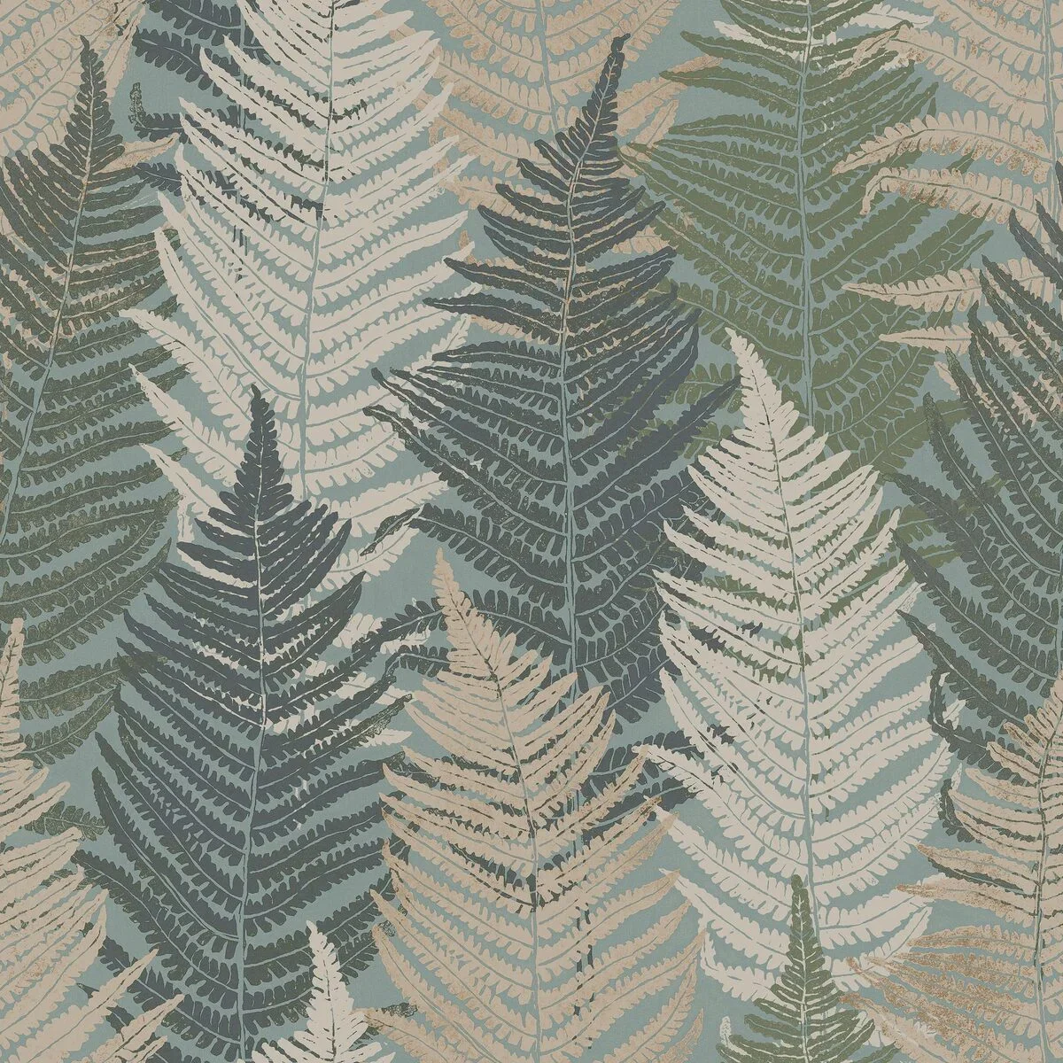 Tapeta z motywem roślinnym liści FERN FOREST zielony z szarym