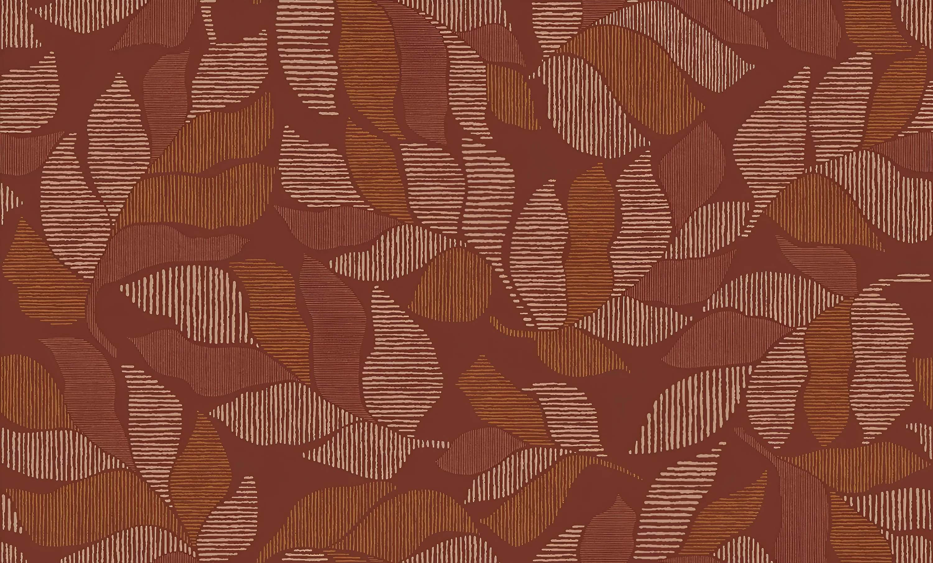 Tapeta z motywem roślinnym liści palmy z metalicznym efektem LONTARA - TERRACOTTA/CUIVRÉ bordowy z miedzianym - Image 4