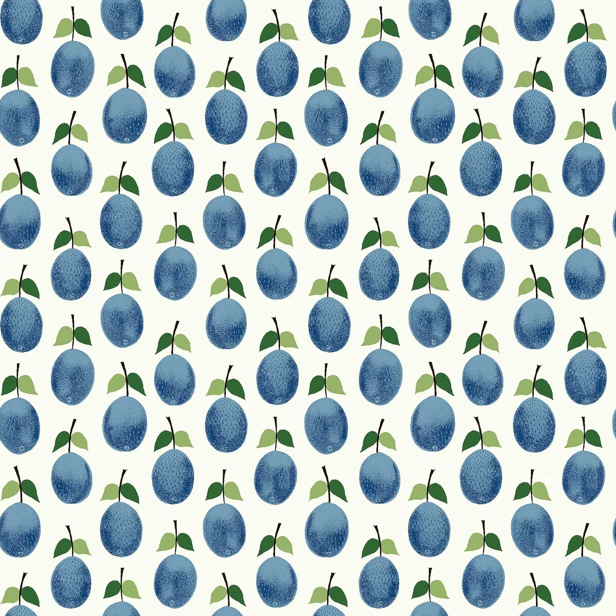 Tapeta z motywem roślinnym owoców PRUNUS biały z niebieskim