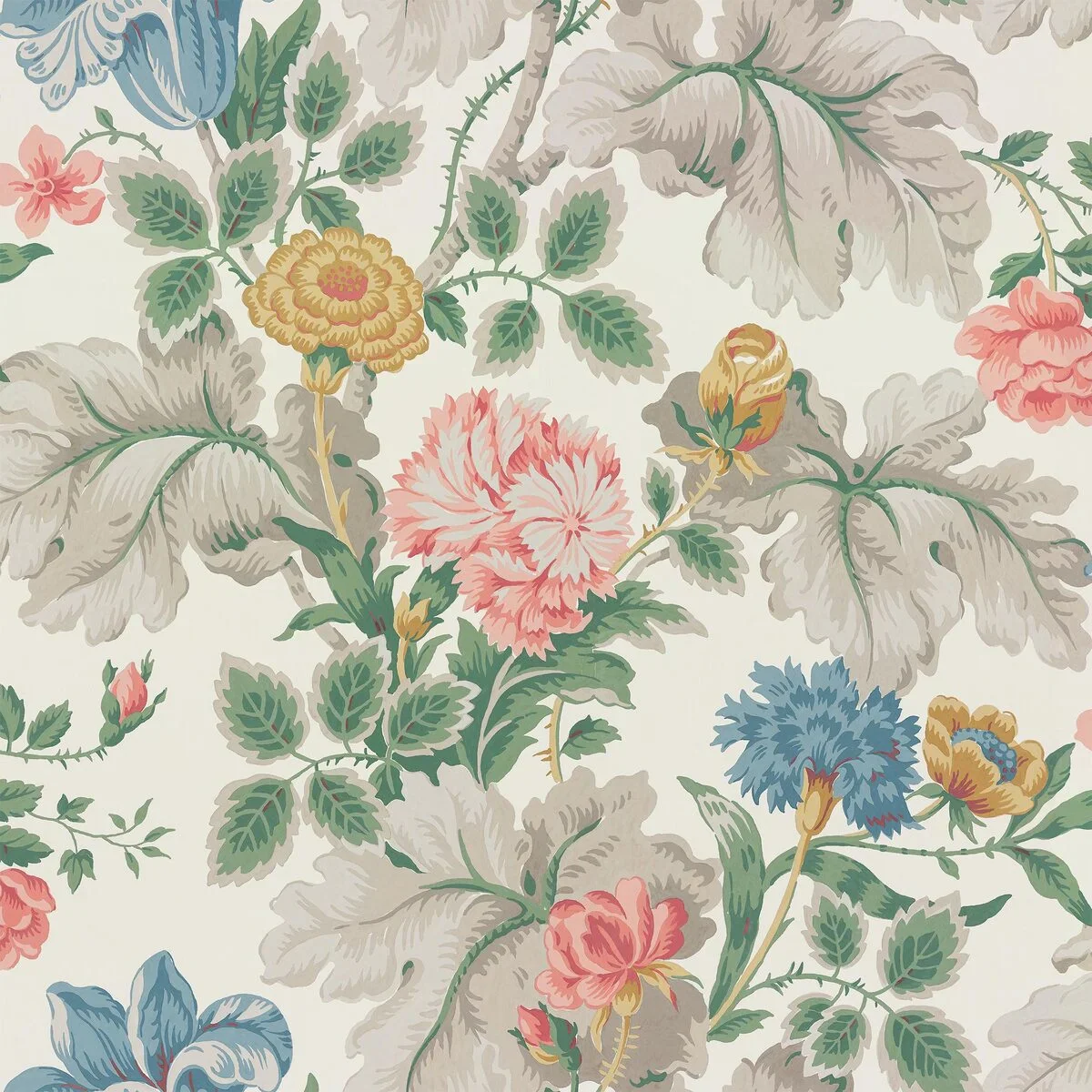 Tapeta z motywem roślinnym w kwiaty CARNATION GARDEN ciepły biały