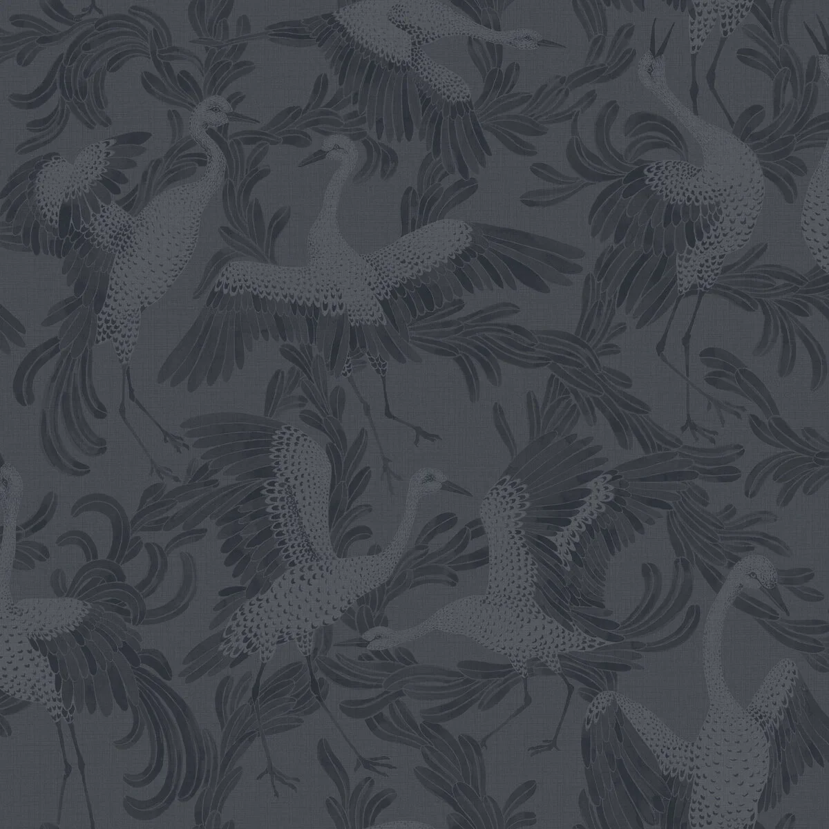 Tapeta z zwierzęcym motywem ptaków DANCING CRANE granatowy