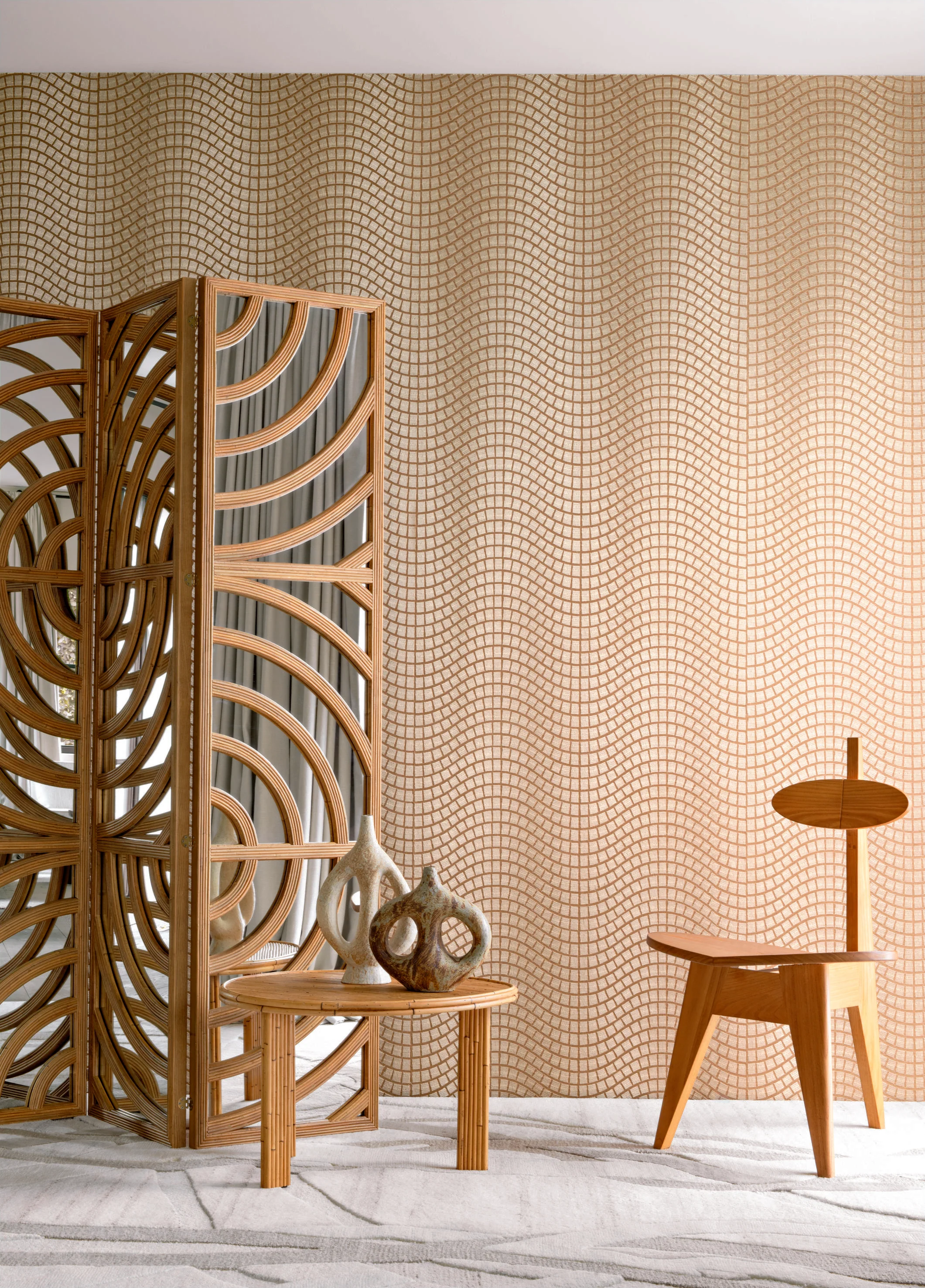 Tapeta z włókna roślinnego z geometrycznym wzorem ONSEN - BEIGE NATUREL beżowy - Image 2