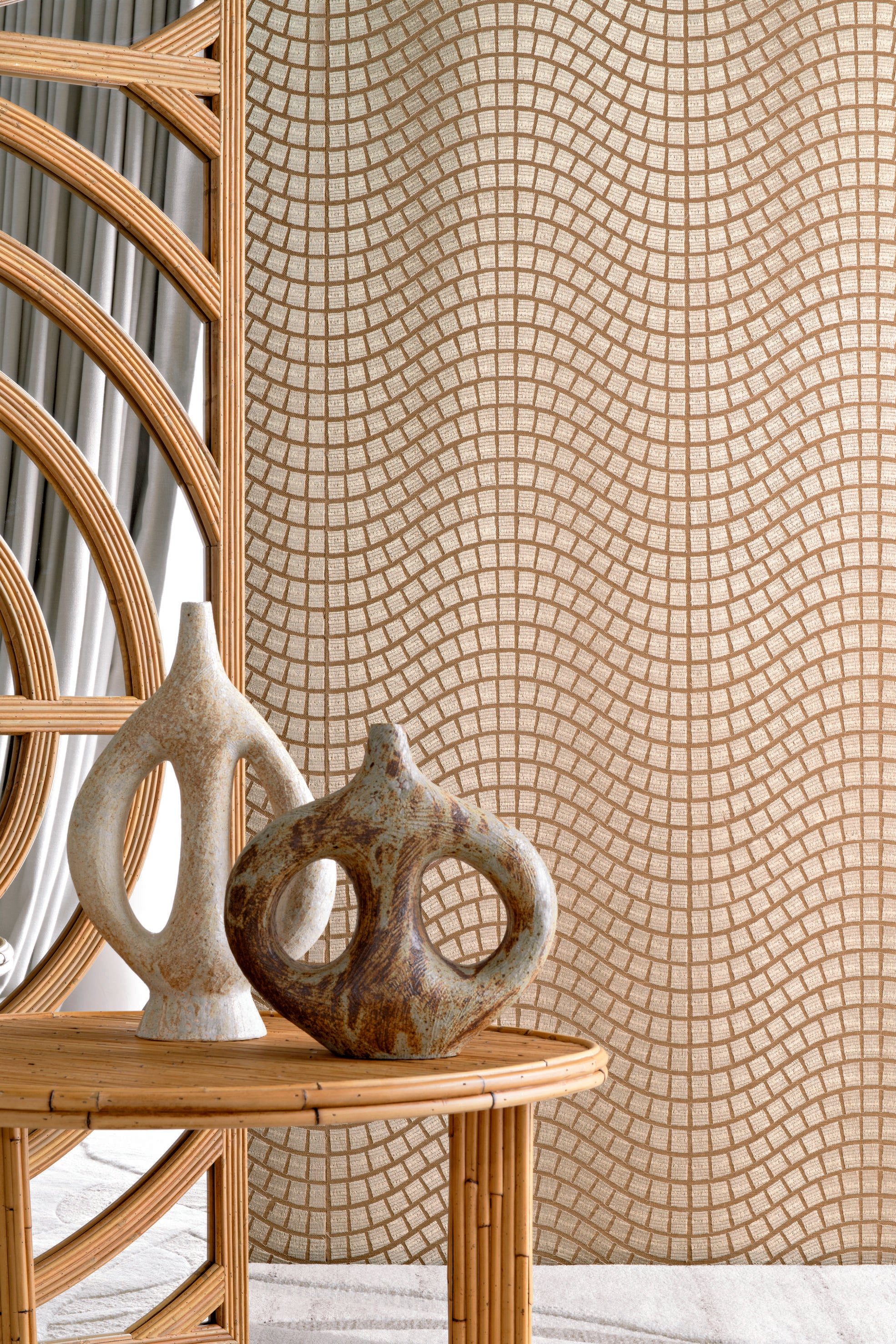 Tapeta z włókna roślinnego z geometrycznym wzorem ONSEN - BEIGE NATUREL beżowy - Image 4