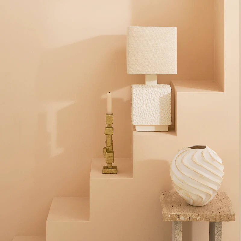Wazon ceramiczny RIBBED beżowy z białym - Image 2