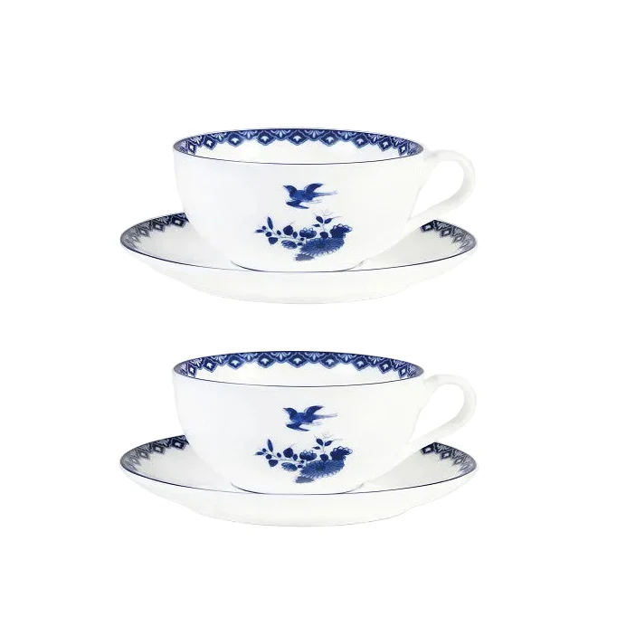 Zestaw filiżanek ze spodkiem DELFTWARE biały z niebieskim