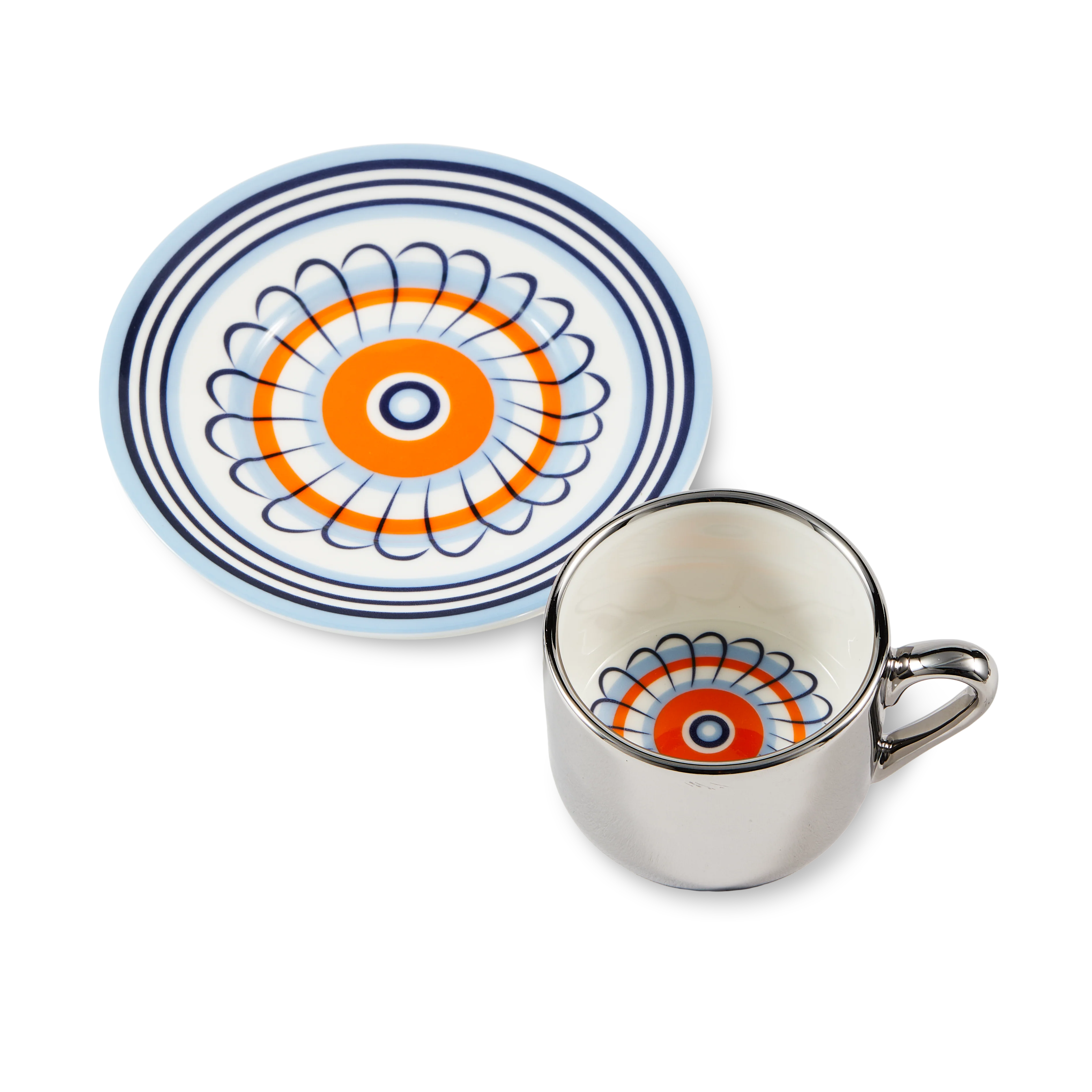 Zestaw filiżanek do espresso FLORAL pomarańczowy i niebieski - Image 5