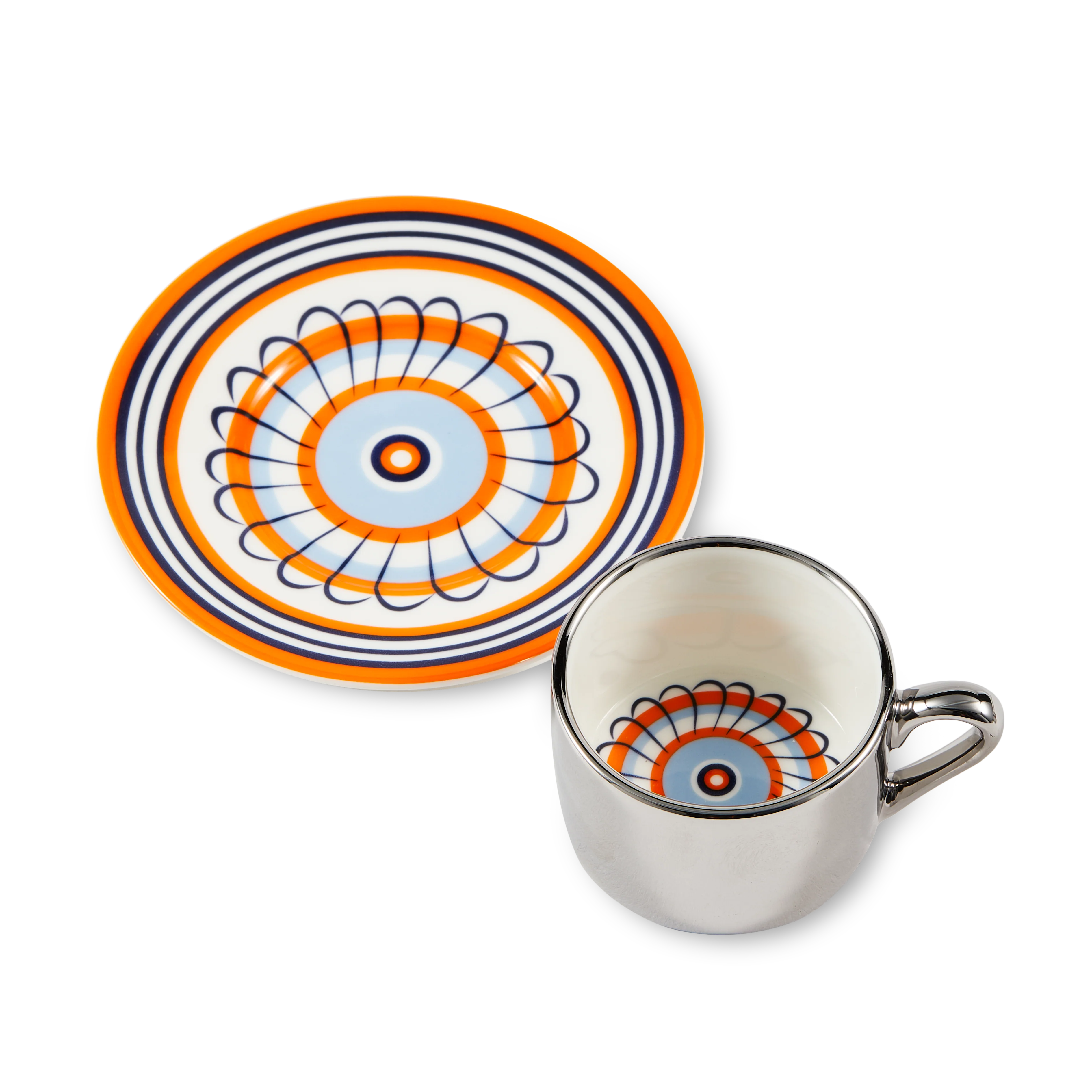 Zestaw filiżanek do espresso FLORAL pomarańczowy i niebieski - Image 6