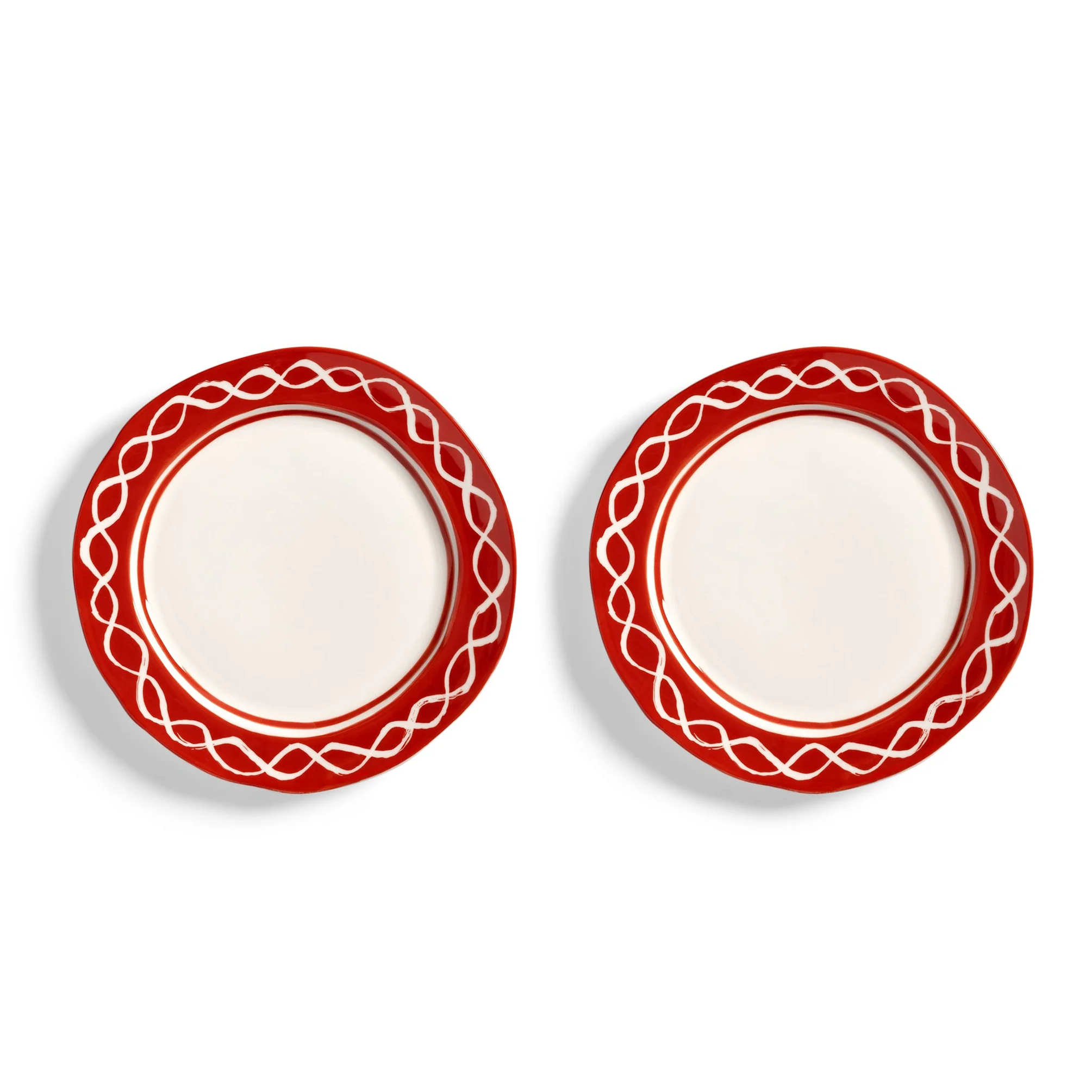 Zestaw talerzy śniadaniowych FESTIVO czerwono-biała porcelana